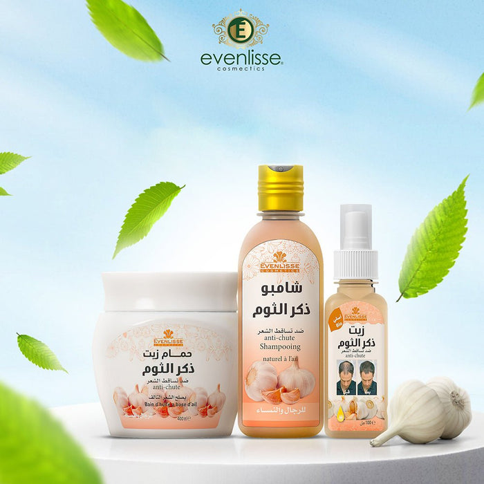 EVENLISSE Pack x3 Shampoing Masque Huile Anti Chute À L’Huile D’Ail Mâle - Tous Types De Cheveux